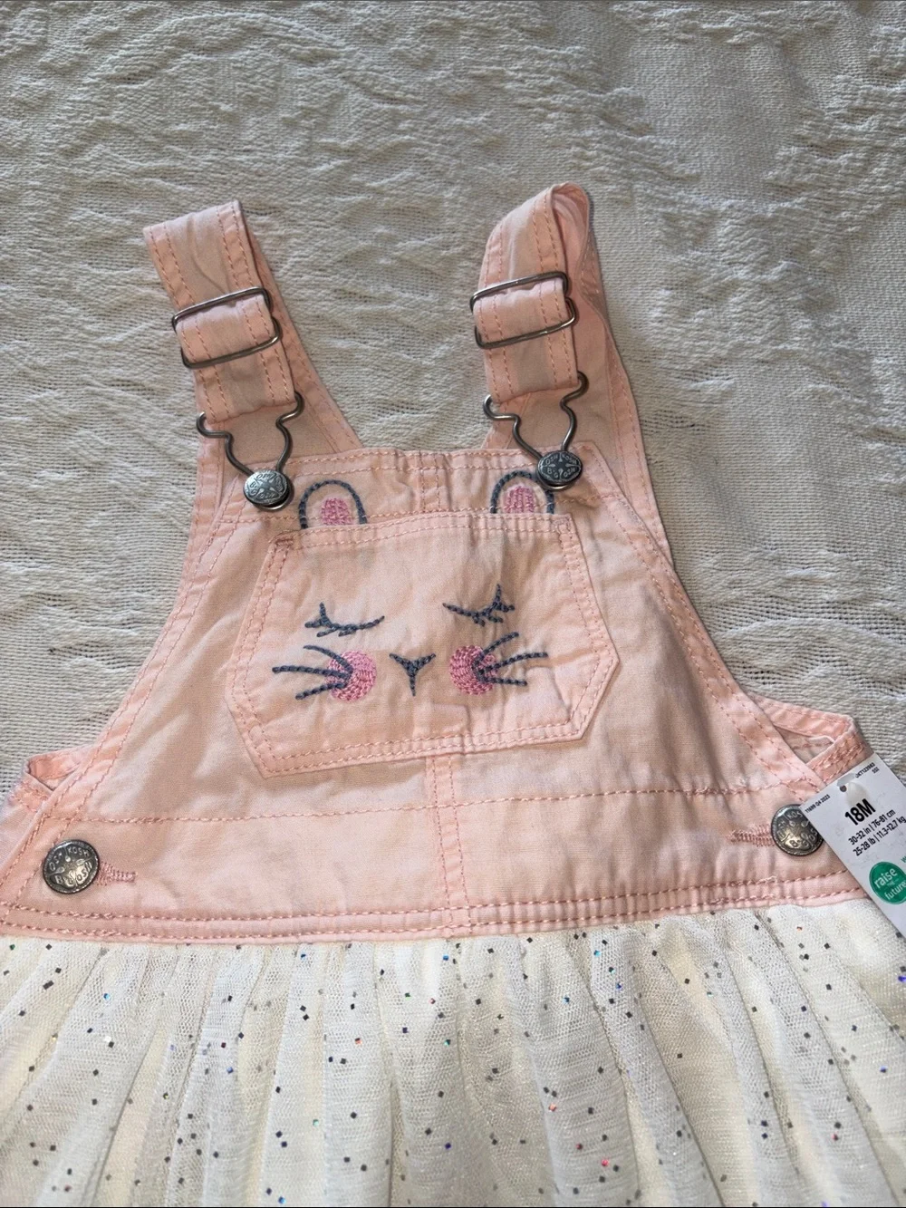 OshKosh Pink Bunny Embroidered Tulle Pinafore Dress BNWT 18m
